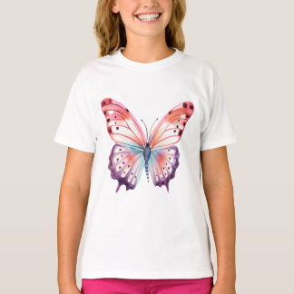 Camiseta Mariposa acuarela en rosa morado y azul