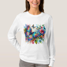 Camiseta Mariposa acuarela Flores Florales Rosa Azul
