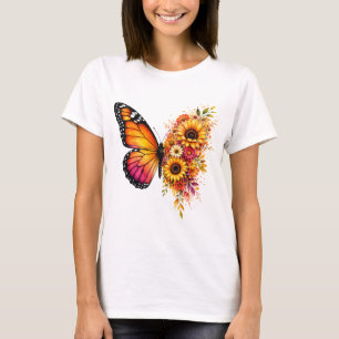 Camiseta Mariposa Acuarela Girasol PNG Diseño Floral