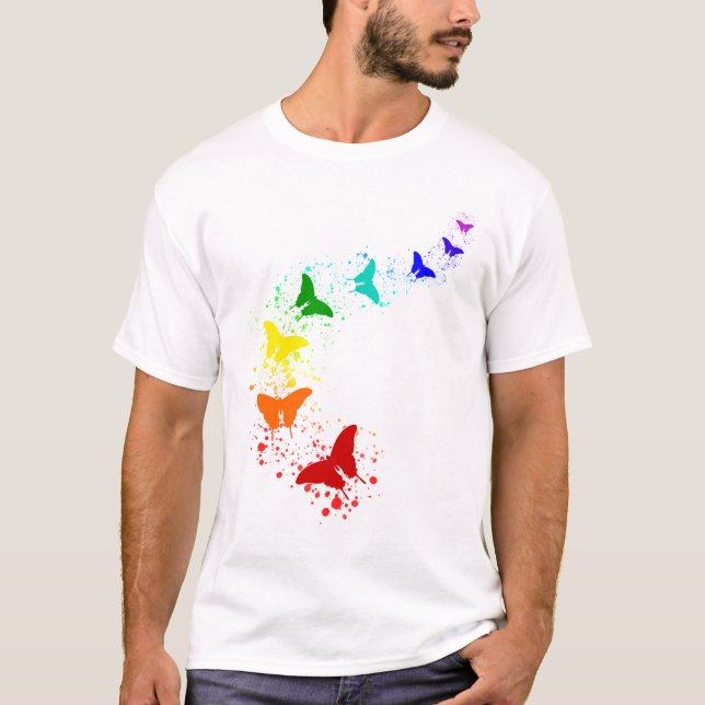 Camiseta Mariposa arcoiris luce orgullo gay LGBT (Anverso)