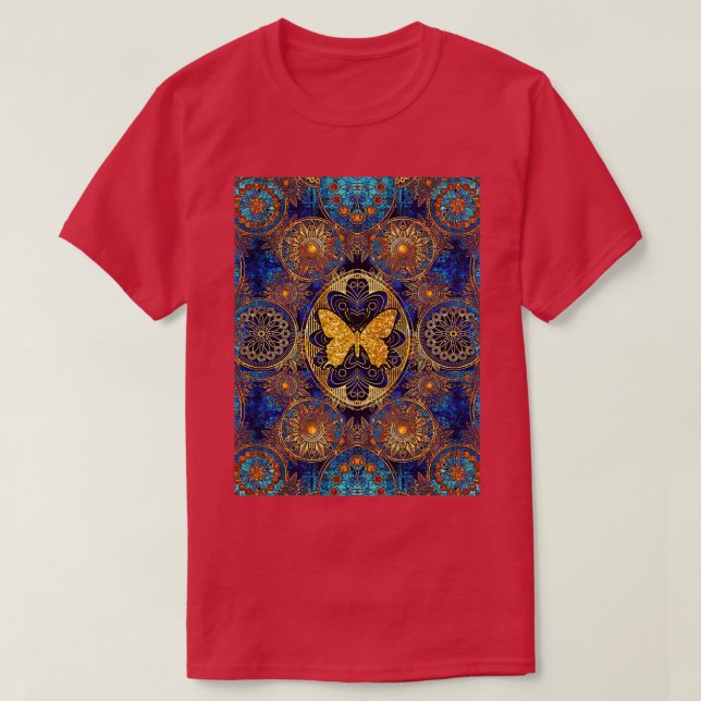 Camiseta Mariposa Art Blue Gold (Diseño del anverso)