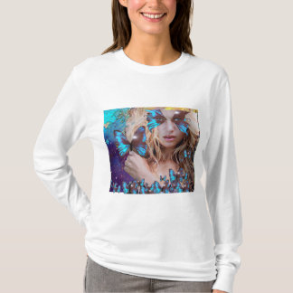 CAMISETA MARIPOSA AZUL CON DERRAMES DE ORO VERDE
