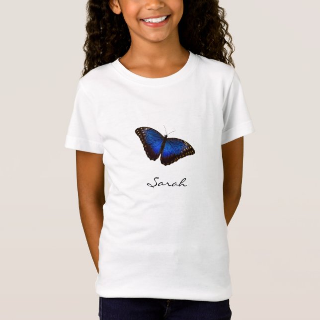 Camiseta Mariposa azul con el nombre del moniker de script  (Anverso)