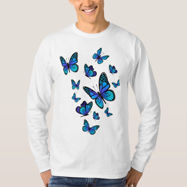 Camiseta Mariposa Azul Jardín de Bellas Mariposas (Anverso)