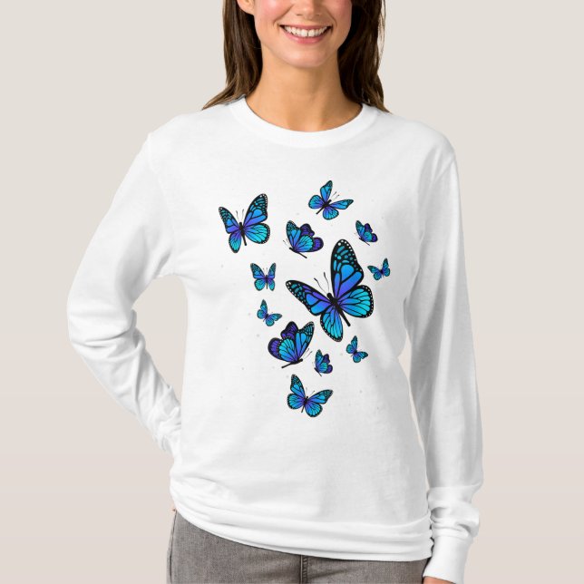 Camiseta Mariposa Azul Jardín de Bellas Mariposas (Anverso)