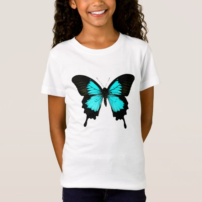 Camiseta Mariposa - azul turquesa y negro (Anverso)