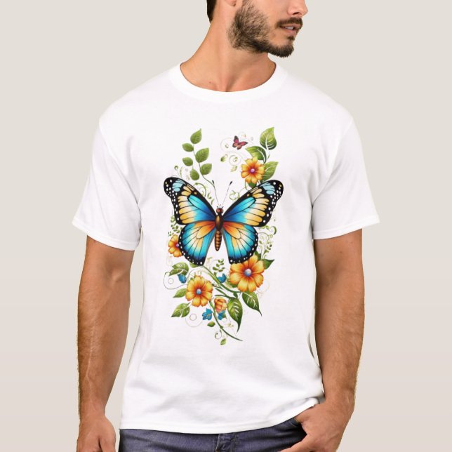 Camiseta Mariposa azul y flores amarillas-45871 (Anverso)