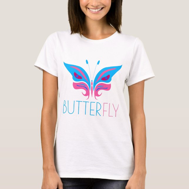 Camiseta Mariposa azul y rosa elegante (Anverso)