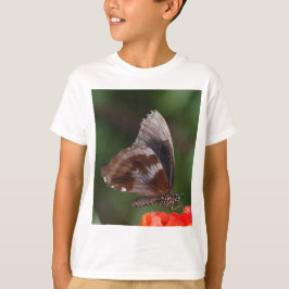 Camiseta Mariposa blanca y marrón en flor roja