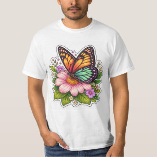 Camiseta Mariposa Colorida en Flor Pictórica naturaleza