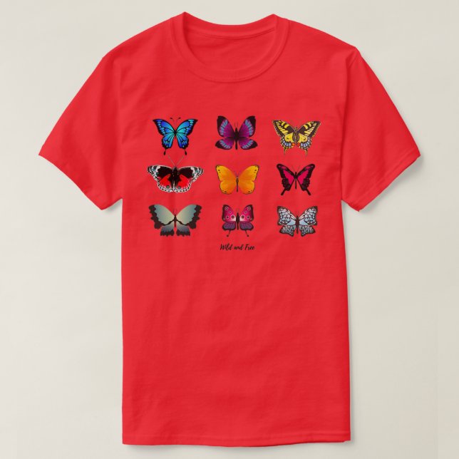 Camiseta Mariposa colorida salvaje y libre (Diseño del anverso)