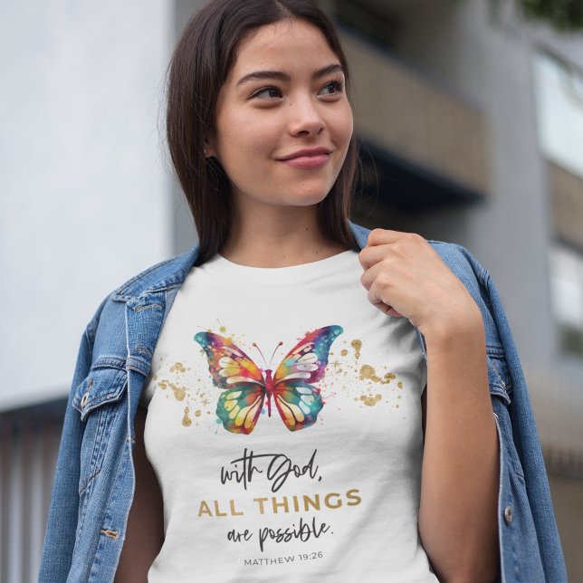 Camiseta Mariposa Con Dios Todas Las Cosas Son Posibles (Subido por el creador)