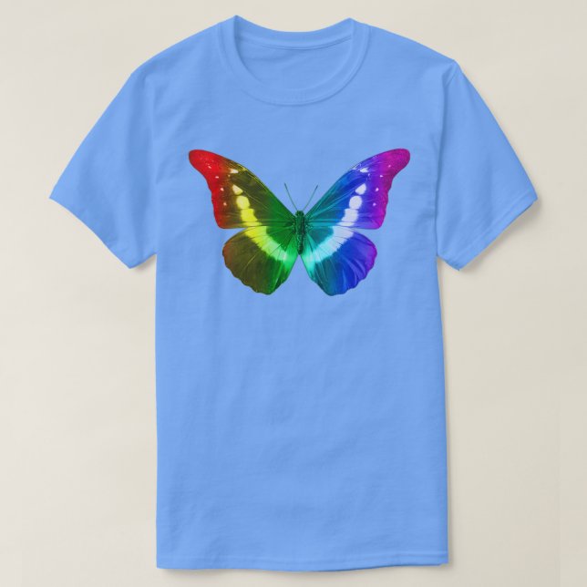 Camiseta Mariposa con efecto arco iris volando en una lluvi (Diseño del anverso)