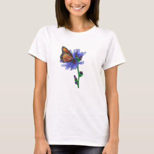 Camiseta Mariposa con flor azul