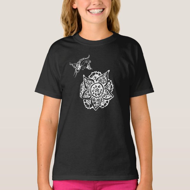 Camiseta Mariposa con flor (Henna) (Blanco) (Anverso)