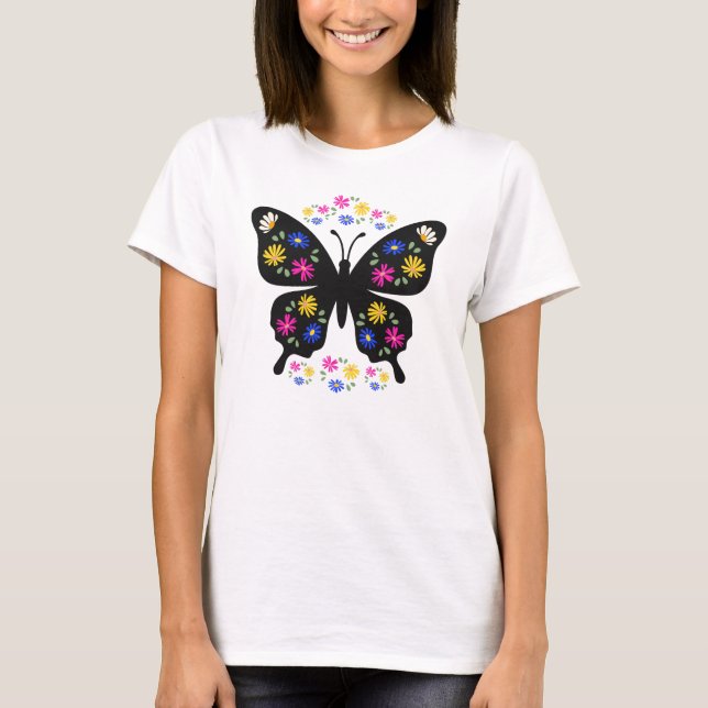 Camiseta mariposa con flores multicolor (Anverso)