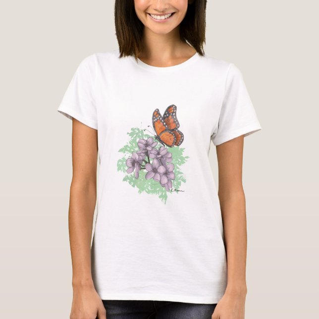 Camiseta Mariposa con flores rosadas (Anverso)