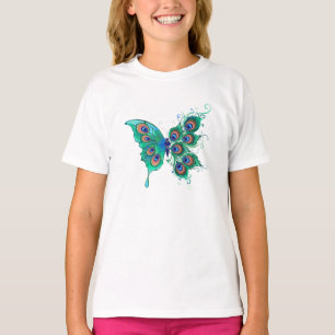 Camiseta Mariposa con plumas de pavo real verde