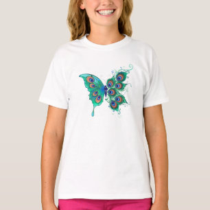 Camiseta Mariposa con plumas de pavo real verde