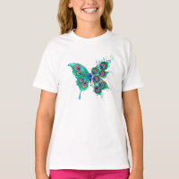 Mariposa con plumas de pavo real verde