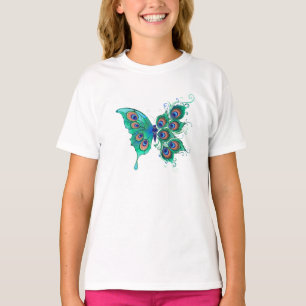 Camiseta Mariposa con plumas de pavo real verde