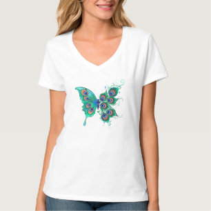 Camiseta Mariposa con plumas de pavo real verde