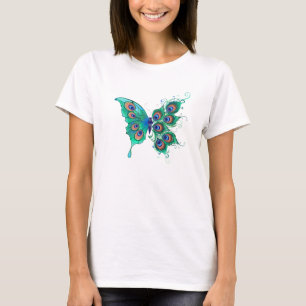 Camiseta Mariposa con plumas de pavo real verde