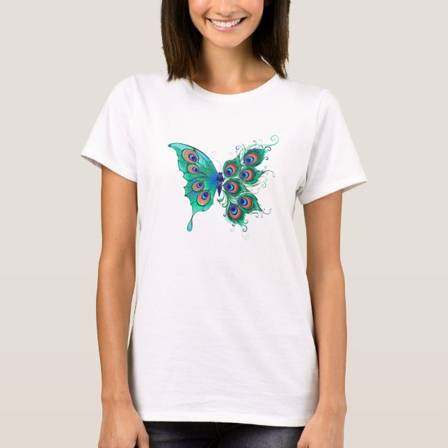 Camiseta Mariposa con plumas de pavo real verde (Anverso)