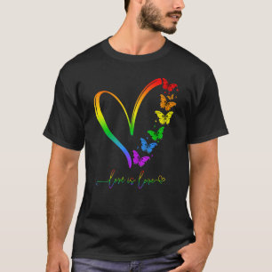 Camiseta Mariposa Corazón Arcoiris Amor Lección Gay LGBT
