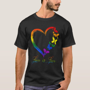 Camiseta Mariposa Corazón Arcoiris Amor Lección Gay LGBT