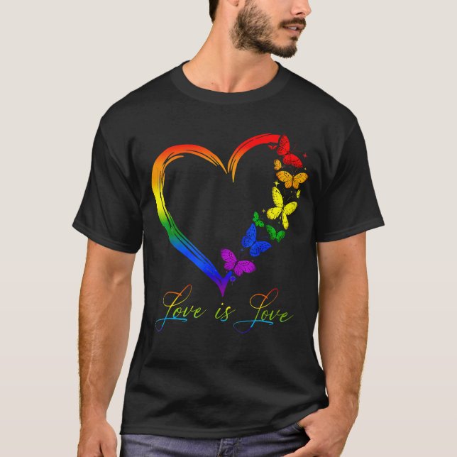 Camiseta Mariposa Corazón Arcoiris Amor Lgbt Lección Gay (Anverso)