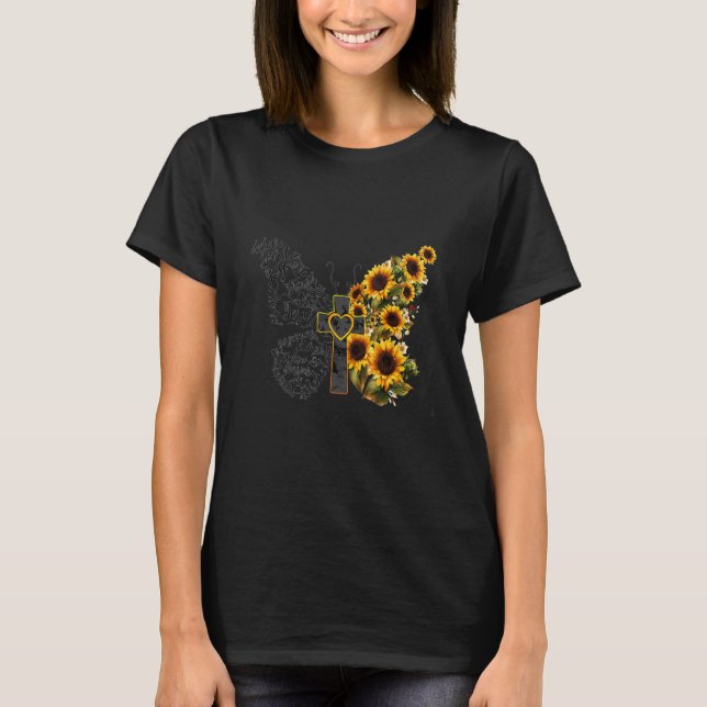 Camiseta Mariposa Cruz Girasol Dios Fe Jesús Fe Ch (Anverso)