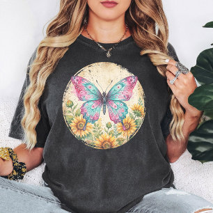 Camiseta Mariposa de Acuarela Girasoles Floral Arte Grunge