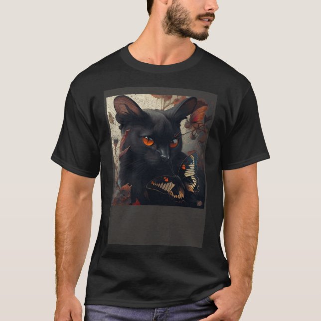 Camiseta Mariposa de amor para gato negro (Anverso)