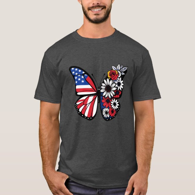 Camiseta Mariposa de Bloom Patriótico - Estrellas, bandas y (Anverso)
