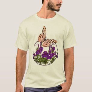 Camiseta Mariposa De bonito Sobre Arte Abstrato De Flores