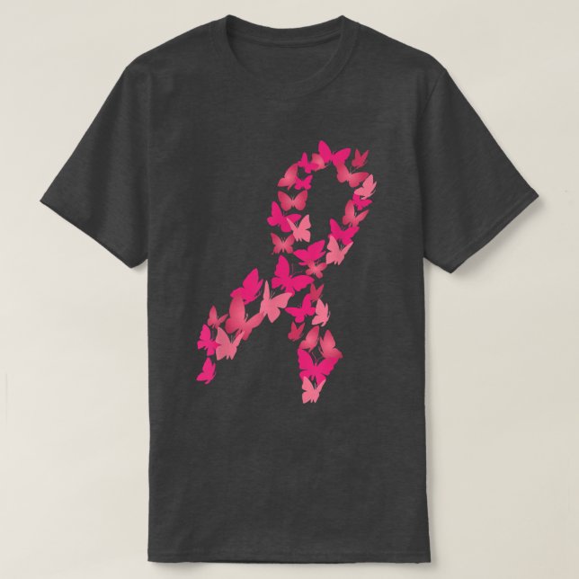 Camiseta Mariposa de Cinta Rosa Cute Concienciación sobre e (Diseño del anverso)