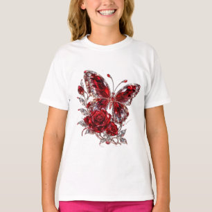 Camiseta Mariposa de cristal de rubí y rosa