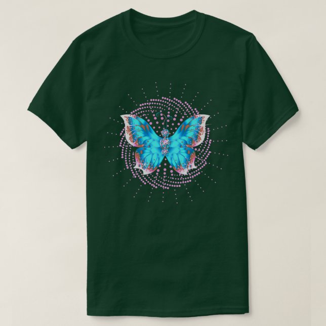 Camiseta Mariposa de diamante azul con diseño de puntos ros (Diseño del anverso)