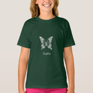 Camiseta Mariposa de diamante blanco, nombre de guión, negr