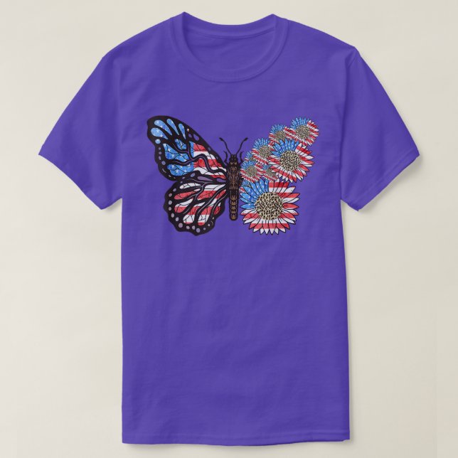 Camiseta Mariposa de EE.UU. Leopardo del girasol 4 de julio (Diseño del anverso)