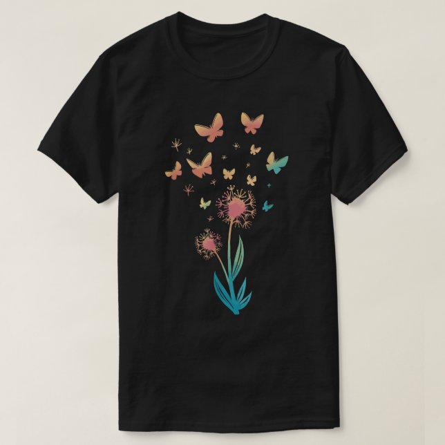 Camiseta Mariposa De Flor De Dandelion Para Suma De Amante  (Diseño del anverso)