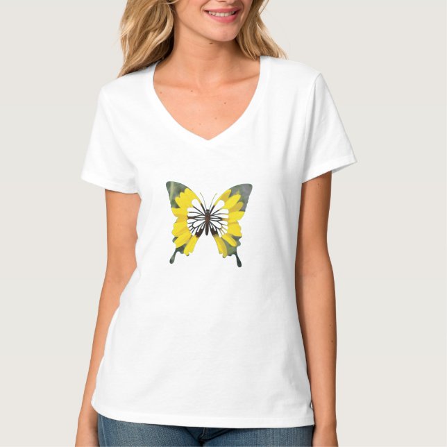 Camiseta Mariposa de flor de girasol amarillo brillante (Anverso)