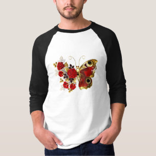 Camiseta Mariposa de flor roja con rosas rojas