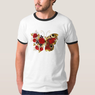 Camiseta Mariposa de flor roja con rosas rojas