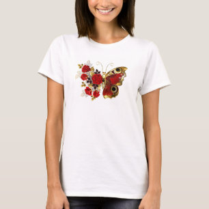 Camiseta Mariposa de flor roja con rosas rojas