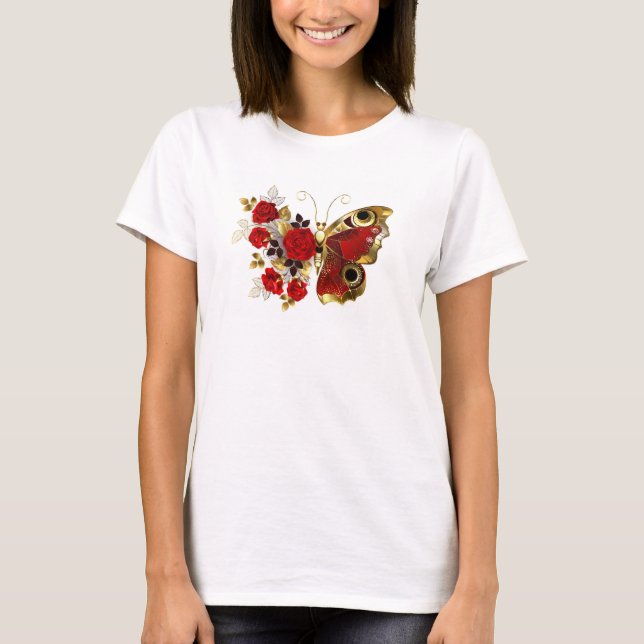 Camiseta Mariposa de flor roja con rosas rojas (Anverso)