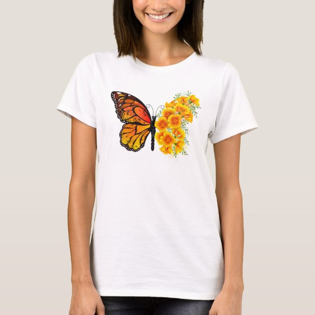 Camiseta Mariposa de flores con amapola amarilla de Califor (Anverso)
