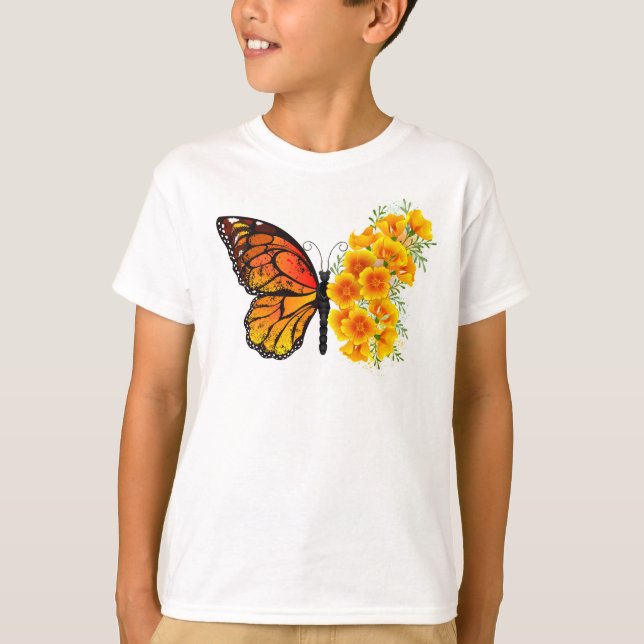 Camiseta Mariposa de flores con amapola amarilla de Califor (Anverso)