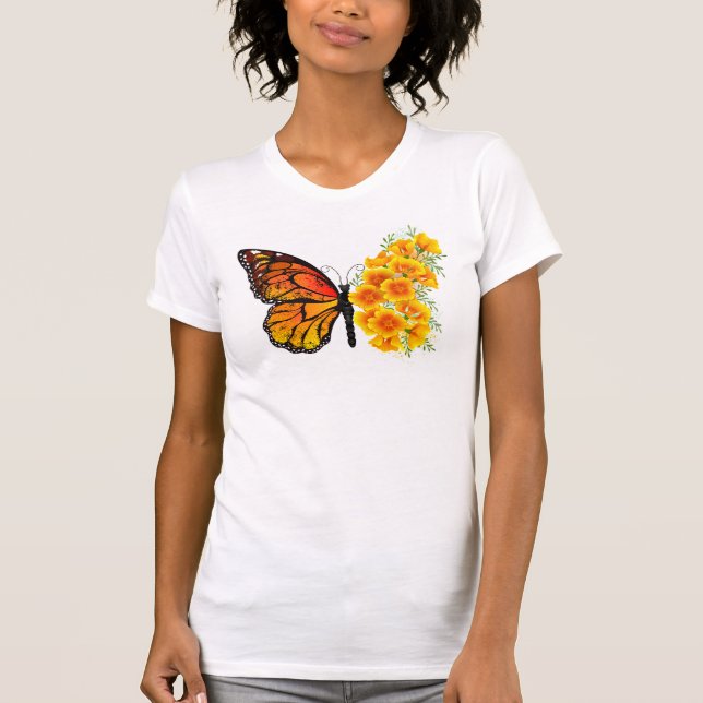Camiseta Mariposa de flores con amapola amarilla de Califor (Anverso)